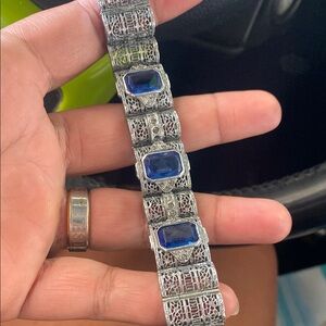 Art Deco Silver and Blue Gemstone Bracelet